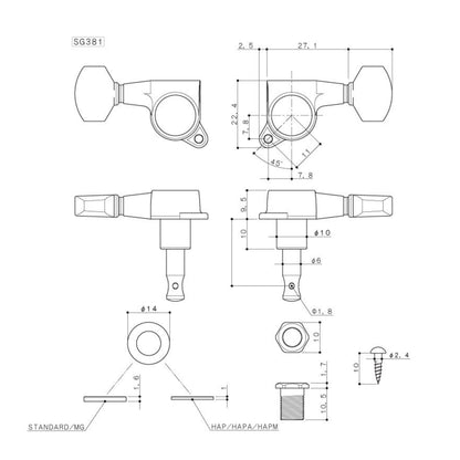 Gotoh SG381 6-in-Line Tuning Machines