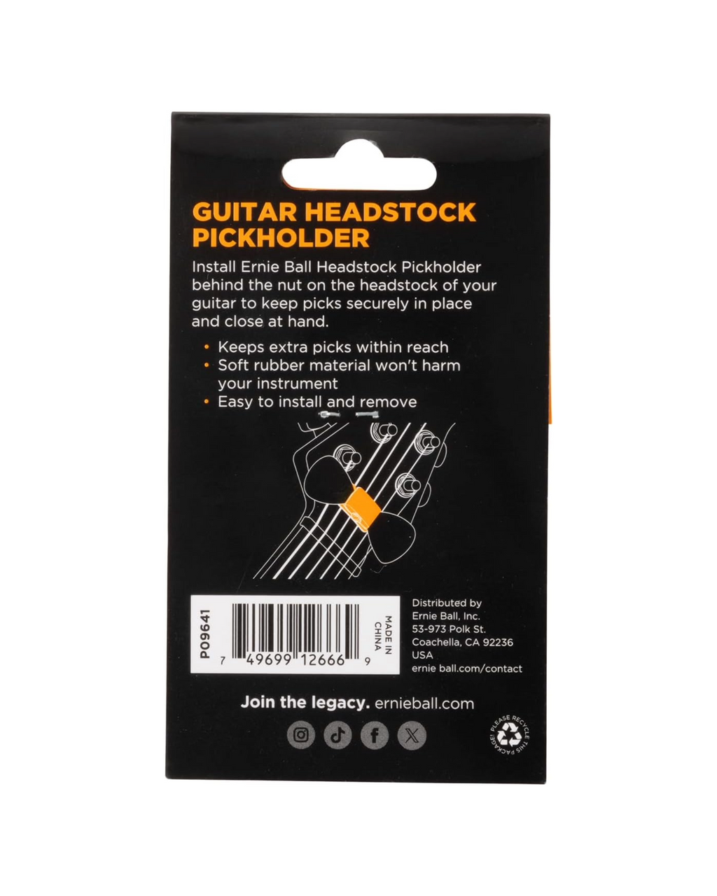 Ernie Ball Pickholder - Guitar Headstock