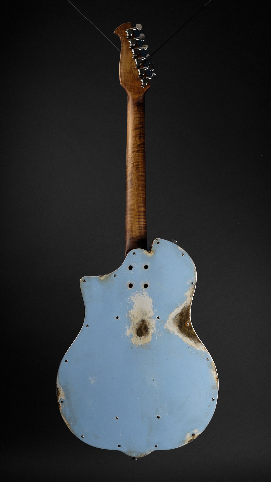 Sea Patrol Custom Guitars SP-38/57 Cutaway Resonator Aged Blue/Orange Crackle - full back | Replay Guitars