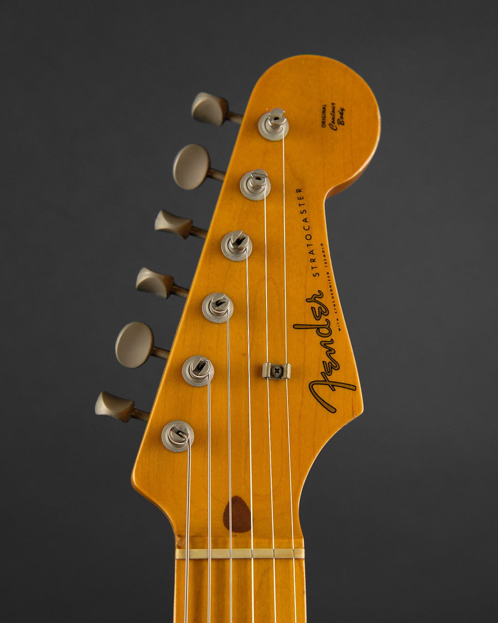 1989 Fender MIJ ST57-55 Stratocaster Black - headstock front | Replay Guitars
