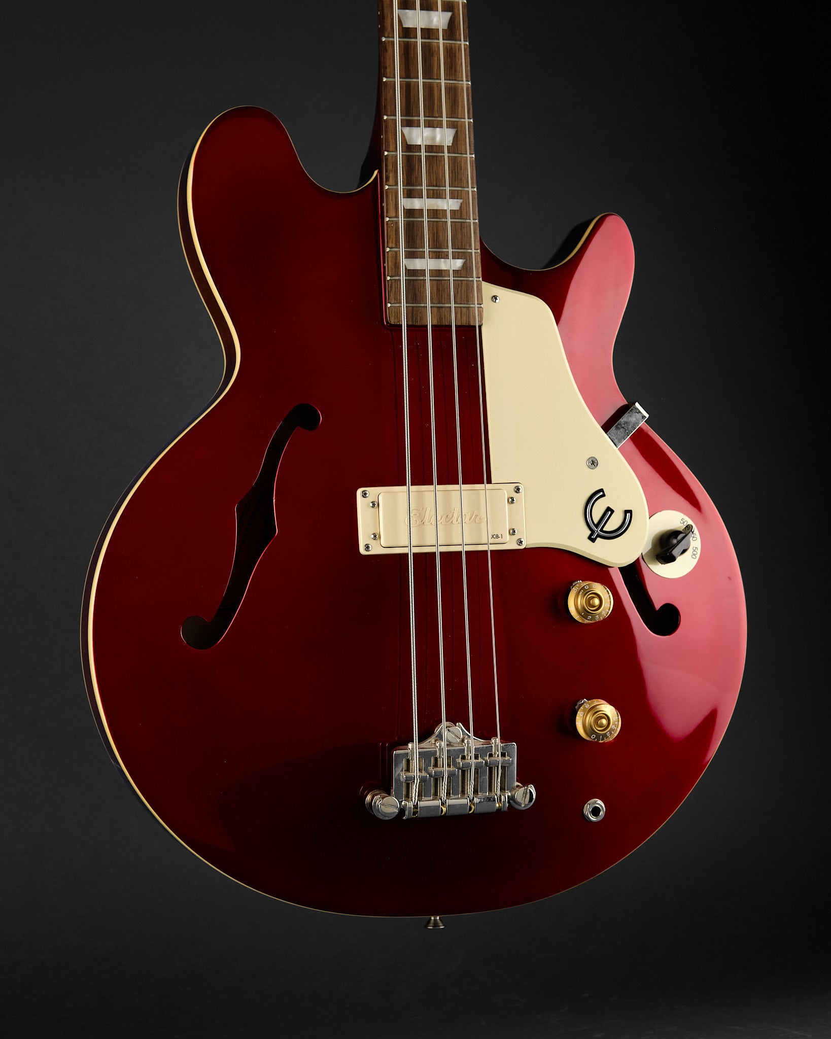 2022 Epiphone Jack Casady Bass Sparkling Burgundy - body front | Replay Guitars