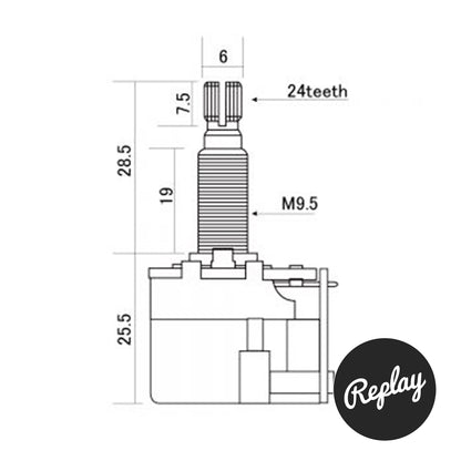 CTS 'Long Push-Pull' Audio Taper Pot (Split-Shaft) | Replay Guitars