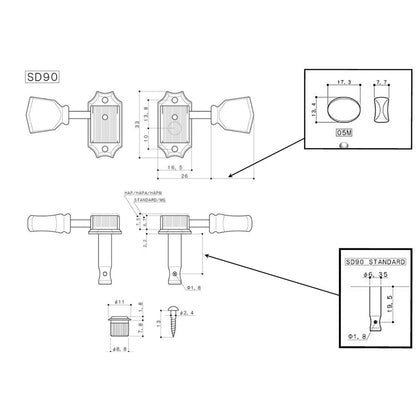 Gotoh SD90 3-a-Side Keystone Tuning Machines